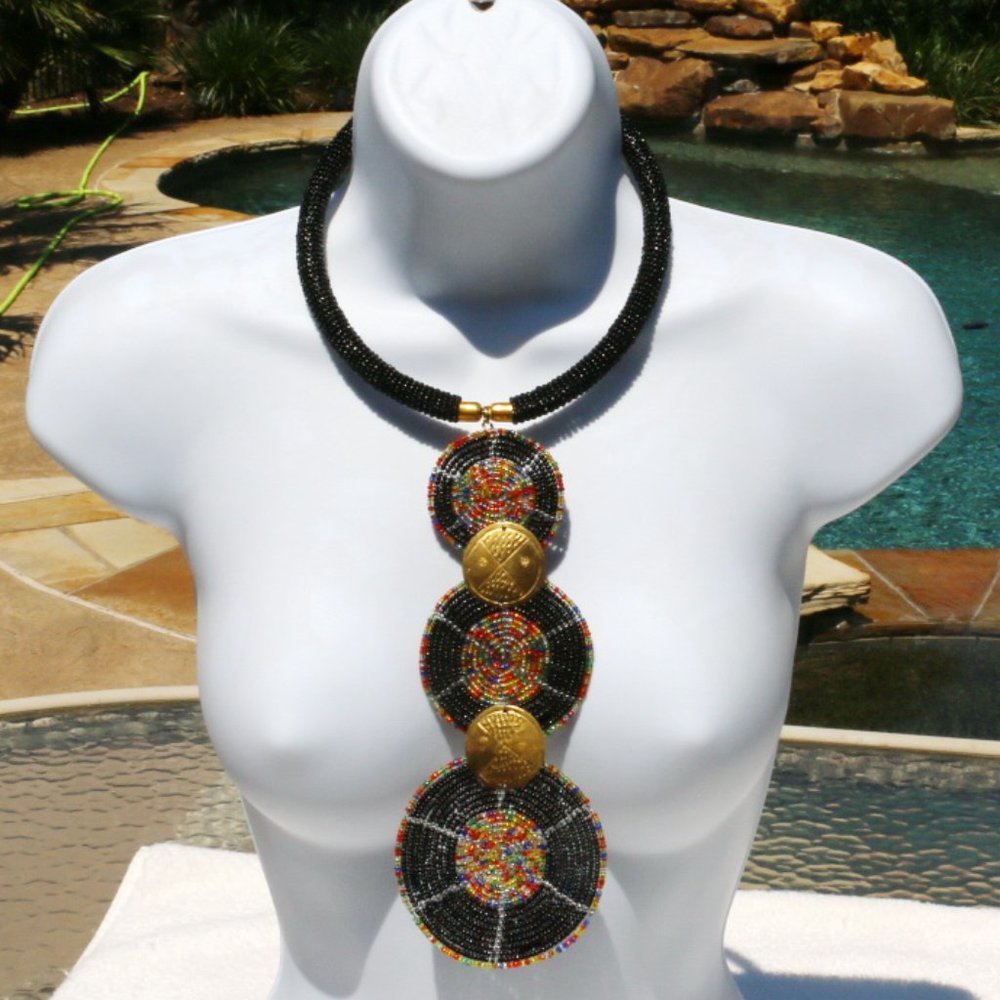 Handmade Boho Necklace Ethnic Seed Bead Black NWT - Picture 1 of 4